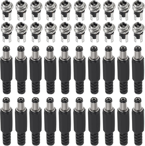 AITRIP 20 Pairs 40PCS DC Power Supply Jack Socket Female Panel Mount Connector with DIY Male Solder Adapter