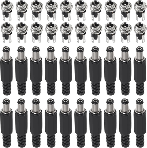 AITRIP 20 Pairs 40PCS DC Power Supply Jack Socket Female Panel Mount Connector with DIY Male Solder Adapter