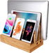 Bamboo Wood Multi-Device Desktop Charging Dock Station, Compatible with iPhone Xs MAX, iPad Mini, Samsung Tablets
