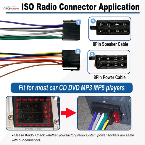 ISO Car Radio Wiring Harness Connector, Radio Power Speakers Adapter for Car Stereo, Replacement for Bluetooth Radio