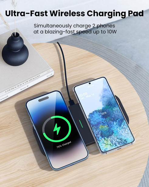 Wireless Charger, 10W Max Dual Charging Pad for iPhone 15/14/14 Plus/13 Pro Max/Pro/Mini/12/11, AirPods, Samsung