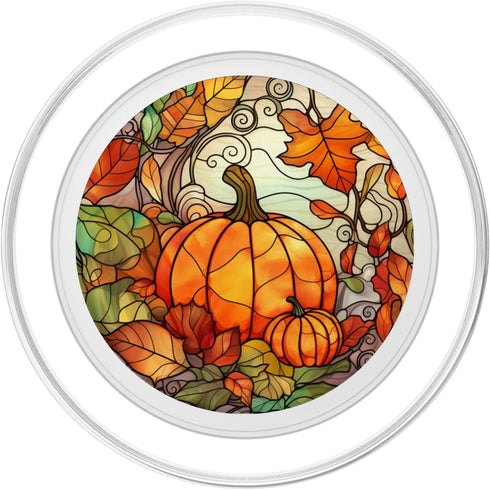 PopSockets PopGrip for MagSafe - Halloween Pumpkin Fall Leaves Round Stained Glass