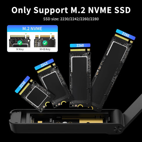 FIDECO M.2 NVMe SSD Enclosure, USB 3.2 Gen 2 to M.2 NVMe Adapter, Tool-Free Installation, Support UASP