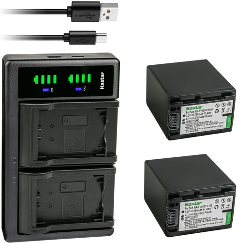 Kastar NP-FH100 Battery 2-Pack and LTD2 USB Charger - Compatible with Sony DCR-DVD Series Cameras