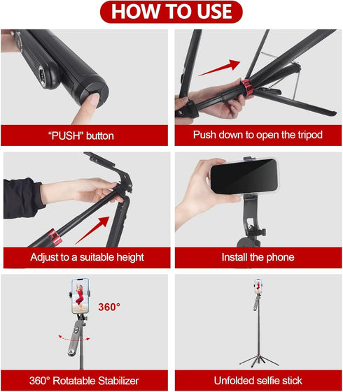 Huryfox 71 inch Selfie Stick Phone Tripod - Tall Cell Phone Holder with Detachable Wireless Remote, Phone Stand