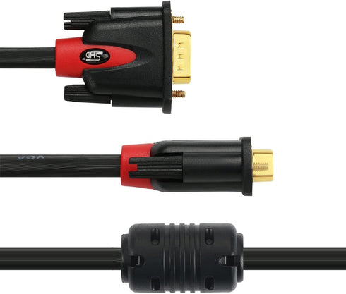 SHD VGA Cable 3 Feet, VGA to VGA Monitor Cable HD15 SVGA for PC, Laptop, TV, Projector - Black and Red
