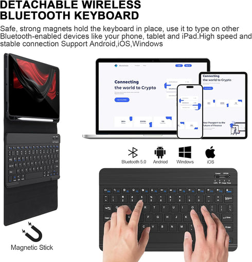 iPad Keyboard Case 9.7’’ for iPad 6th Gen 2018, 5th Gen 2017, Bluetooth Keyboard with Pencil Holder (Black)