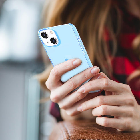 JJGoo Translucent Blue Clear Case for iPhone 14, Soft Shockproof Protective Slim Thin Phone Bumper Cover