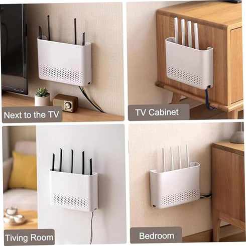 Generic 10x7x2 Inch Wall Mounted WiFi Router Storage Box, White ABS Router Organizer with Ventilation Holes, Cable