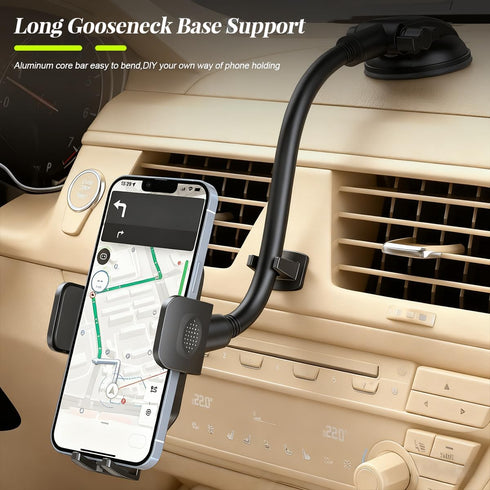 ANFTDCO Car Phone Holder Mount, Gooseneck Vehicle Dashboard Windshield Smart Phones Cradle with Strong Suction Cup