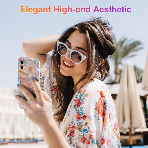 EYZUTAK Case for iPhone 11, Colorful Retro Oil Painting Printed Flower, Stylish Durable TPU Protective Case