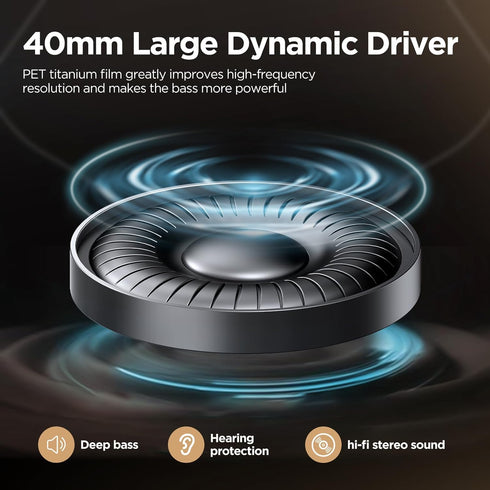 Wireless Over Ear Noise Cancelling Headphones with 130H Playtime, Hi-Res Sound, Custom EQ, Deep Bass Comfort Fit