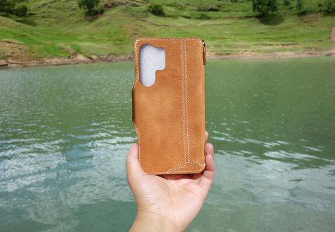 Yogurt S26 S26 Case for Samsung Galaxy Ultra, Genuine Leather Wallet Cover for Samsung Ultra, Handmade Brown