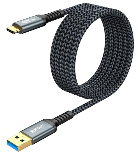 SUNGUY 10FT USB C 3.0 Android Auto Cable, 5Gbps 3A Fast Charging & Data Transfer Braided USB C 3.1 Cable, Compatible
