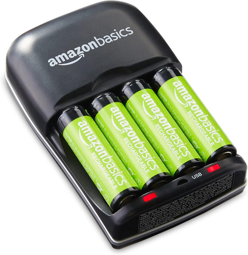 Amazon Basics Rechargeable Battery Charger for AA & AAA Ni-MH Batteries with USB Port, Portable, Travel-Friendly