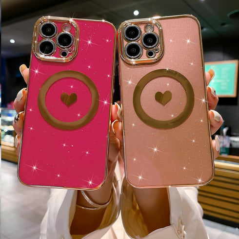 MGQILING iPhone 14 Pro Max Magnetic Glitter Case-6.7 Inch, Luxury Love Heart Pattern Plating Case, Compatible with