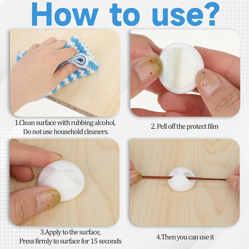 9 Pcs White Adhesive Cable Clips, Charger Cord Holder for Nightstand, Desk, Phone Charger, Home, Office