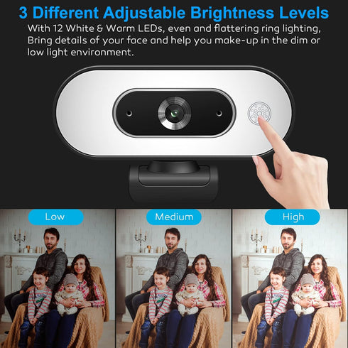 Svcouok 1080P 2/ 3-Level USB Camera for Switch PC, Ring Light & Brightness - Streaming Camera with Built-in Mic, Tripod