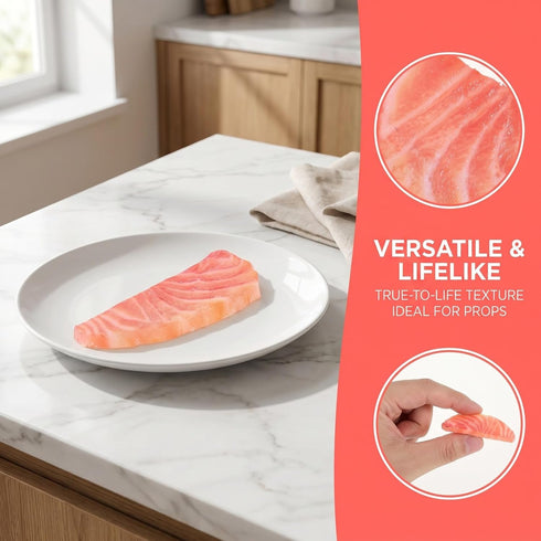Abaodam Simulated Salmon Slices/Pieces as Photography Props Artificial Model Lifelike Fish Decoration for Restaurant