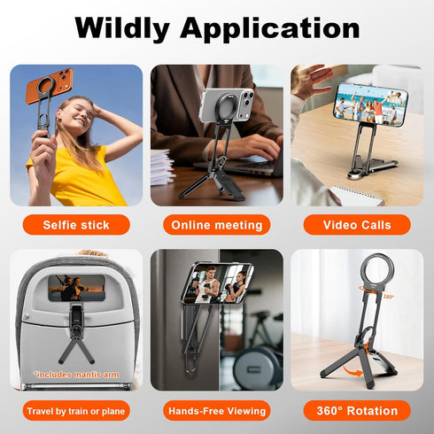 COMAN DP58 Magnetic Phone Tripod, Aluminum MagSafe Tripod Stand with Carabiner, Mini Portable Travel Pocket Tripods