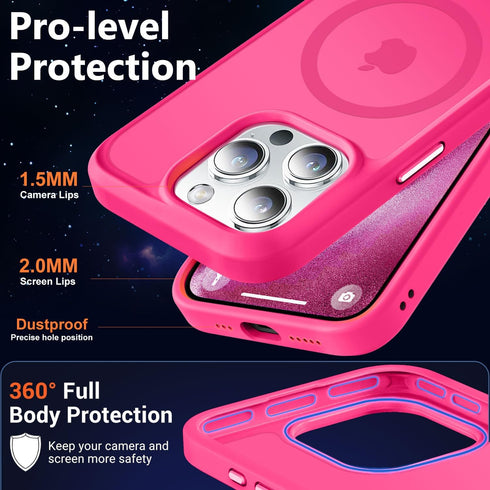 MOCCA Strong Magnetic Slim Translucent Case for iPhone 15 Pro, Military Drop Protection, Hot Pink
