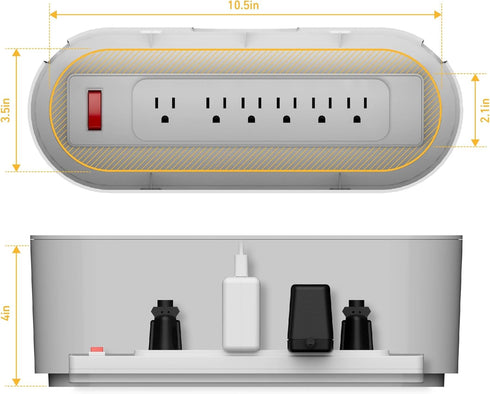 D-Line Cable Management Box, Power Strip Holder, Floor Outlet Hider, Desk Cord Organizer, Cover TV Wires, Wire Storage, Extension Hiders, Concealer for Office Cords, Baby Proof Cables - Small, White