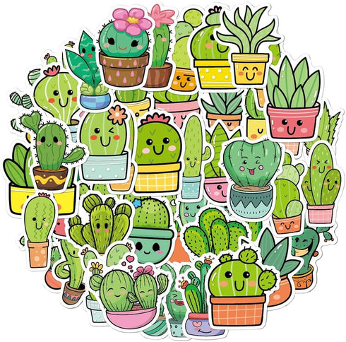 Ratgoo 50 Pcs Lovely Cactus Stickers Pack Cheerful Green Botanical Waterproof Vinyl Decal