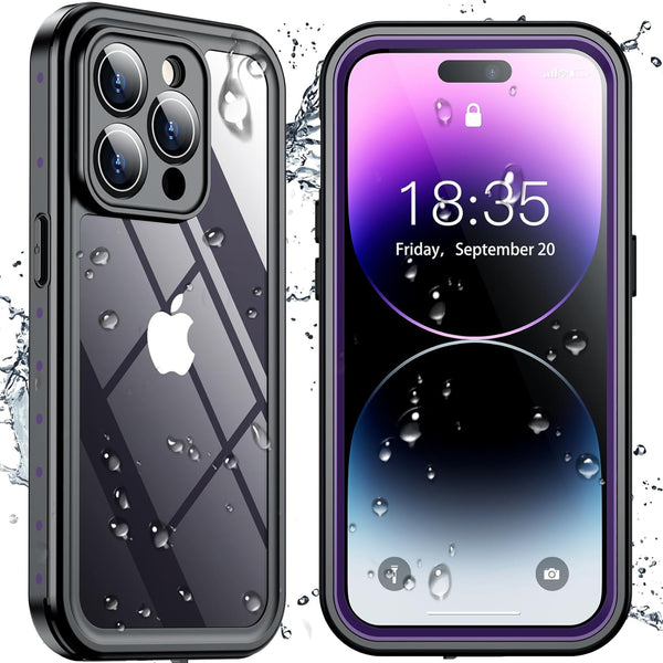 SPIDERCASE iPhone 14 Pro Case - Waterproof with Built-in Lens & Screen Protector, 12FT Military Shockproof, Purple