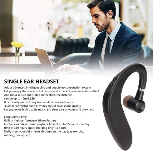 Bluetooth Headset,Bluetooth 5.2 Headset Waterproof Ultralight Hands Free Single Ear Business Earphone for Sport D