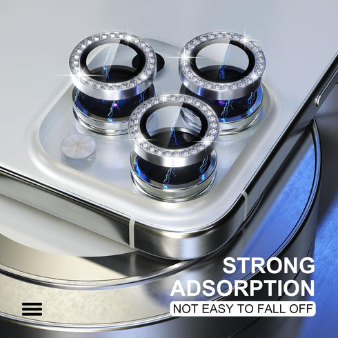 Choiche Camera Lens Protector for iPhone 15 Pro/Pro Max, Bling 9H Tempered Glass Cover with Metal Ring Decoration