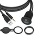 QIANRENON USB3.0 & 3.5mm Audio Threaded Fixed Embedded Car Waterproof Cable, 5Gbps TRS 3.5mm & USB3.0 Dashboard Panel