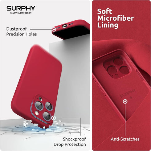 SURPHY iPhone 15 Pro Max Case (6.1 inch, 2023) - Liquid Silicone, MagSafe Compatible, Red + 2 Pack Screen Protector.