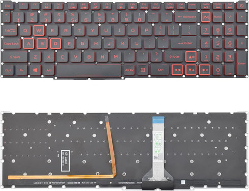 Replacement Keyboard with Red Backlight, Compatible with Acer Nitro 5 AN515-45/56/57/58, Predator Helios 300