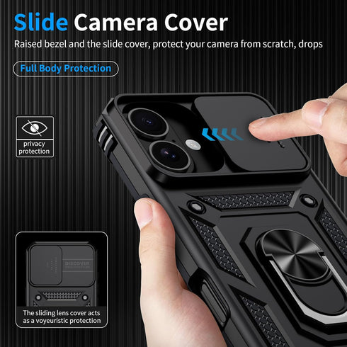 Muntinfe 17 17 6.3 inch, for iPhone Case with HD Screen Protector & Slide Camera Cover & Rotated Ring Kickstand