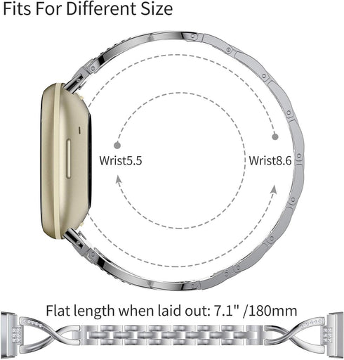 Wearlizer Metal Band Compatible with Fitbit Versa 4/Versa 3/Sense/Sense 2, Dressy Stainless Steel Bling Bracelet Strap
