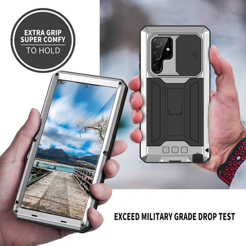 Aluminum Metal Waterproof Case for Samsung Galaxy S22 Ultra 5G, Shockproof Military Heavy Duty Protector with Sliding