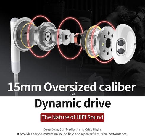 Wired Earbuds with Microphone - HiFi Stereo, Powerful Bass and Crystal Clear Audio, Compatible with iPhone, Android