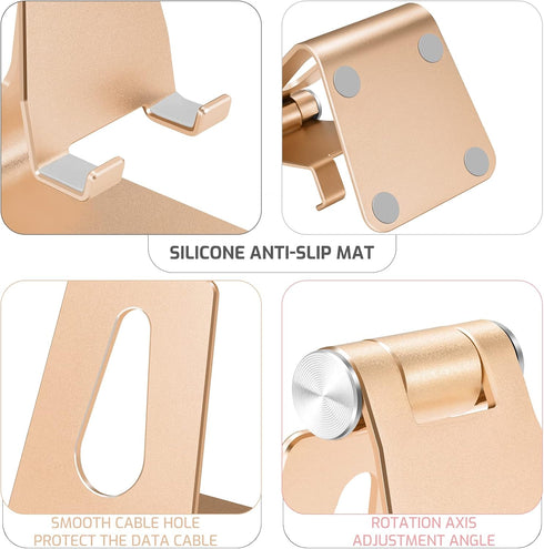 Aluminum Alloy Cell Phone Stand, Adjustable Tabletop Metal Phone Holder, Desktop Phone Dock Holder, Smartphone Cradle,