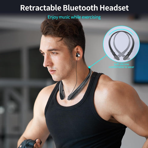LHKLUK Headset IPX5 22H Neckband Bluetooth Headphones Retractable, Wireless with Mic, Sweatproof Earphones, Playtime