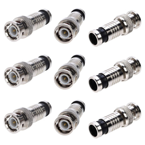 RG59 BNC Compression Connector Fixed Pin, All-Metal Nickel-Plated, 360 Radial Compression for
