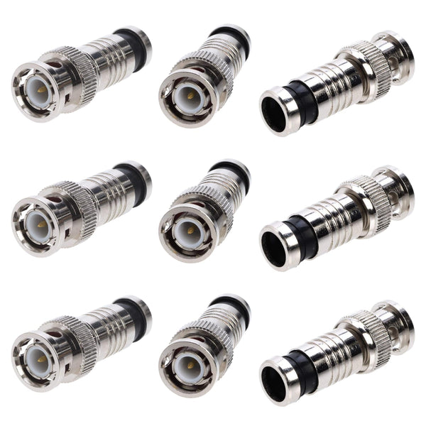 RG59 BNC Compression Connector Fixed Pin, All-Metal Nickel-Plated, 360 Radial Compression for