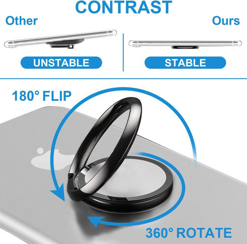 Finger Ring Stands Set, Pack of 4 Universal Thin 360 Degree Rotation Rings, Compatible with iPhone & Android (Rose