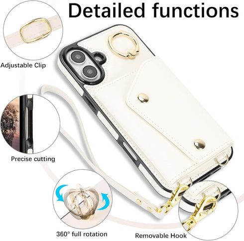 MRRSIWEI 16 16 16 for iPhone Plus Case for Women, Crossbody Wallet Case with Card Slot Lanyard Wrist Strap ShockPlusof