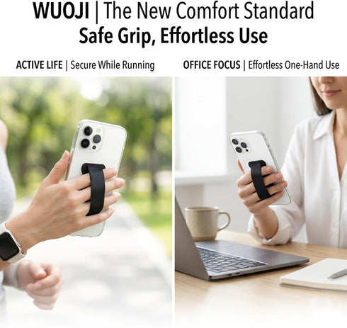 WUOJI -2Pack(Black) Finger Strap Phone Holder - Ultra Thin Anti-Slip Universal Cell Phone Grips Band Holder for Back