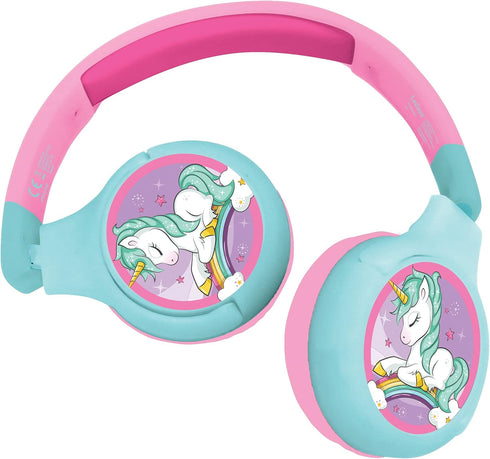 Lexibook Unicorn 2-in-1 Bluetooth Headphones for Kids, Stereo Wireless Wired, Foldable, Adjustable, Pink