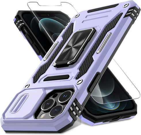 DEERLAMN iPhone 12 Pro Max Case - Light Purple, Military Grade Shockproof, Slide Camera Cover, Screen Protector,