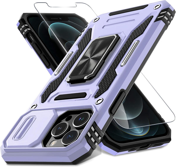 DEERLAMN iPhone 12 Pro Max Case - Light Purple, Military Grade Shockproof, Slide Camera Cover, Screen Protector,