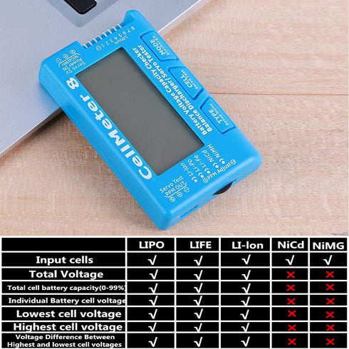 RC CellMeter 8 Digital 1S-8S Battery Capacity Checker Battery Voltage Tester LCD Backlight for LiPo Life Li-ion NiMH Nicd by Nuofan