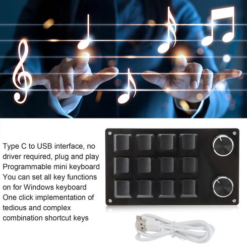 12 Key Mini Keyboard, One Handed Mechanical Gaming Keyboard, Multifunctional Shortcut Programmable Macro Keyboard