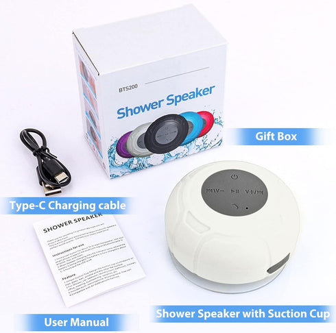 Waterproof Bluetooth Shower Speaker, Portable Wireless Water-Resistant Speaker with Built-in Mic, Suction Cup for